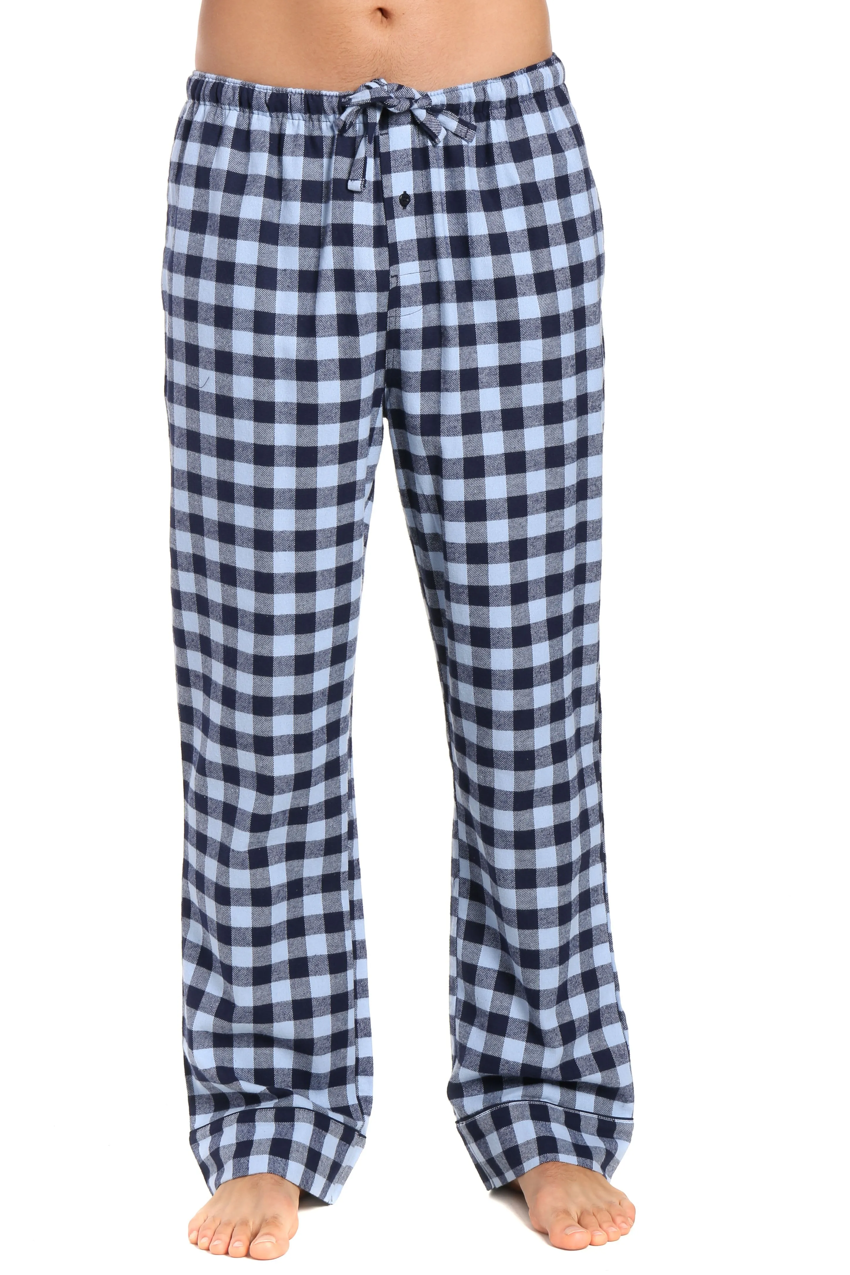 2-Pack Men's 100% Cotton Flannel Lounge Pants (Gingham Navy-Fig-Black)