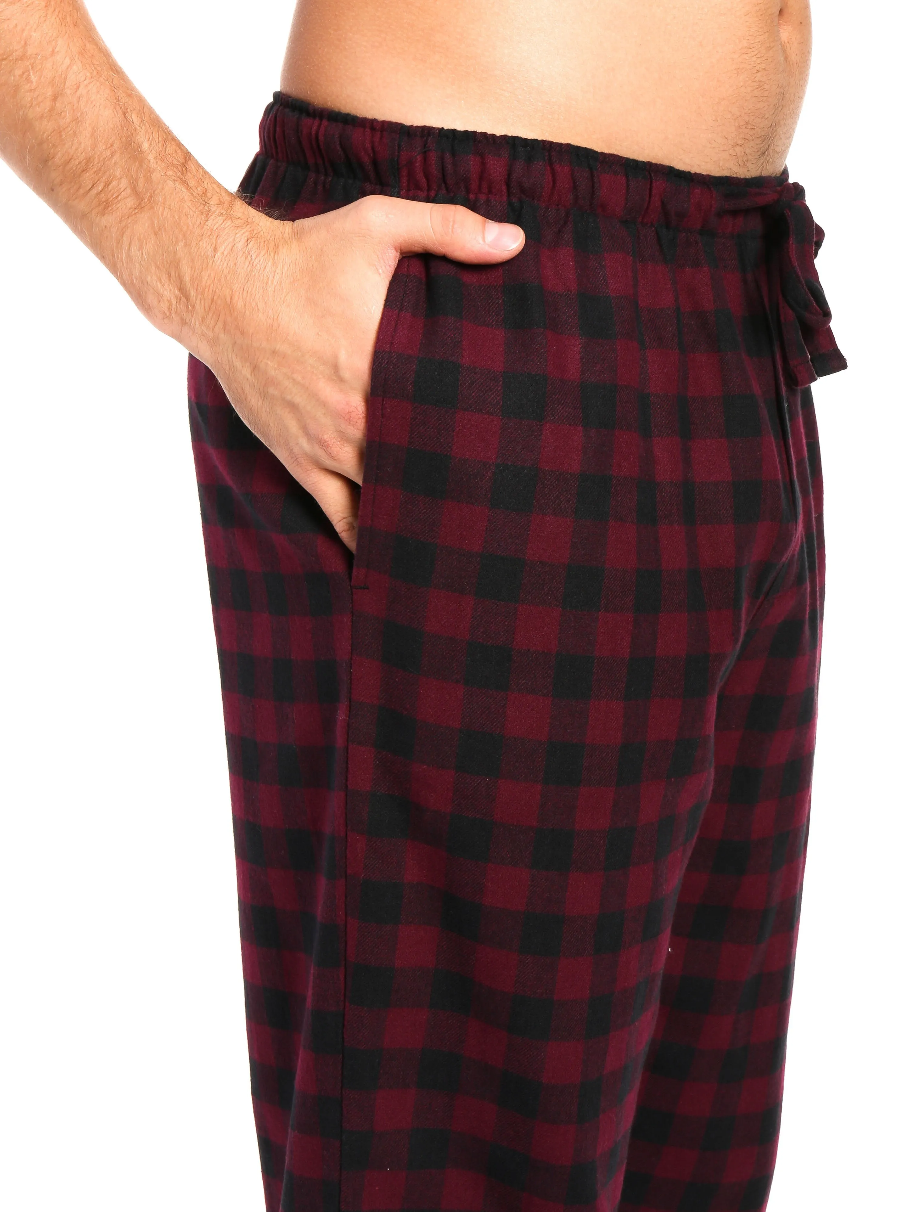 2-Pack Men's 100% Cotton Flannel Lounge Pants (Gingham Navy-Fig-Black)