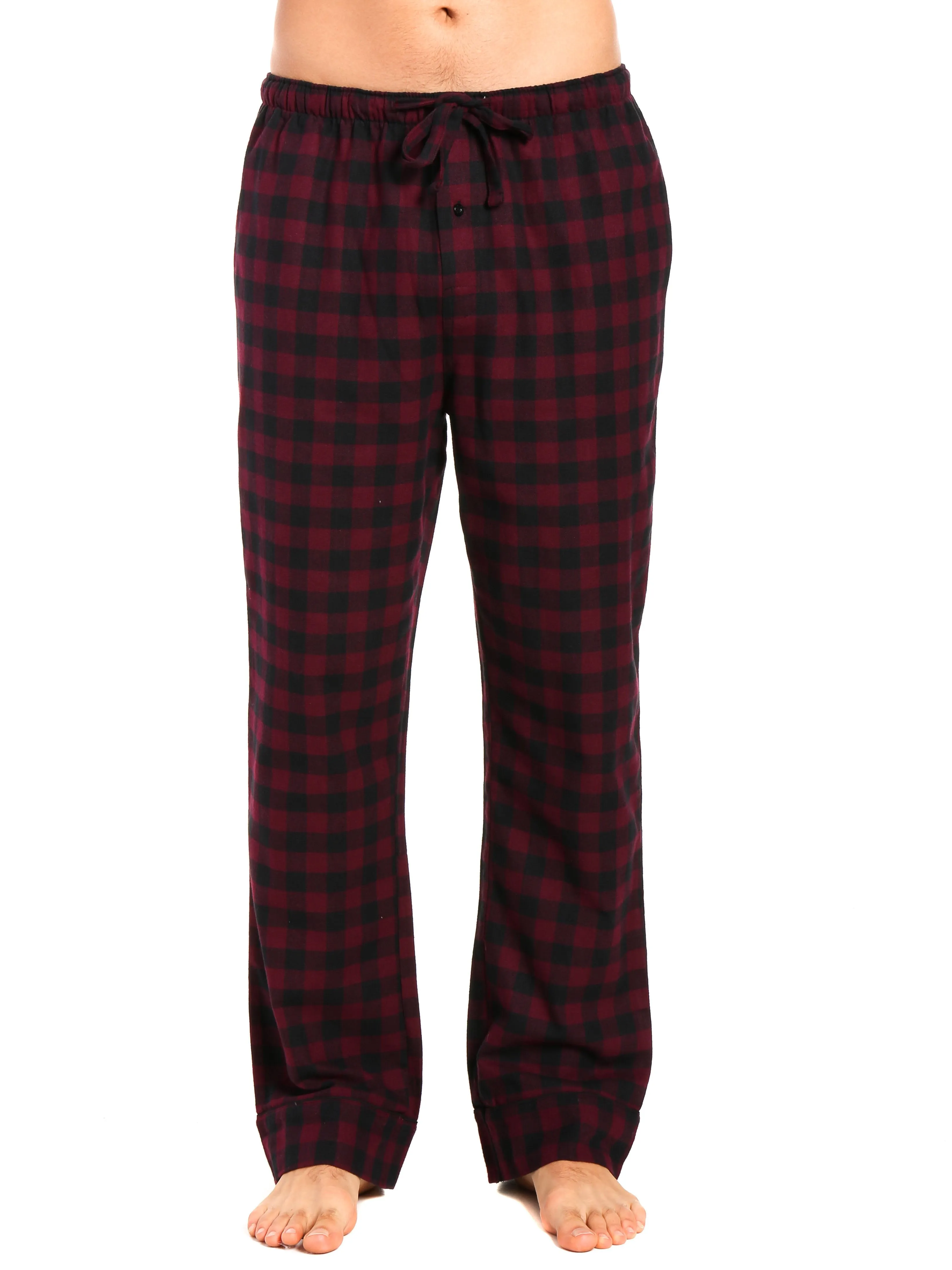 2-Pack Men's 100% Cotton Flannel Lounge Pants (Gingham Navy-Fig-Black)