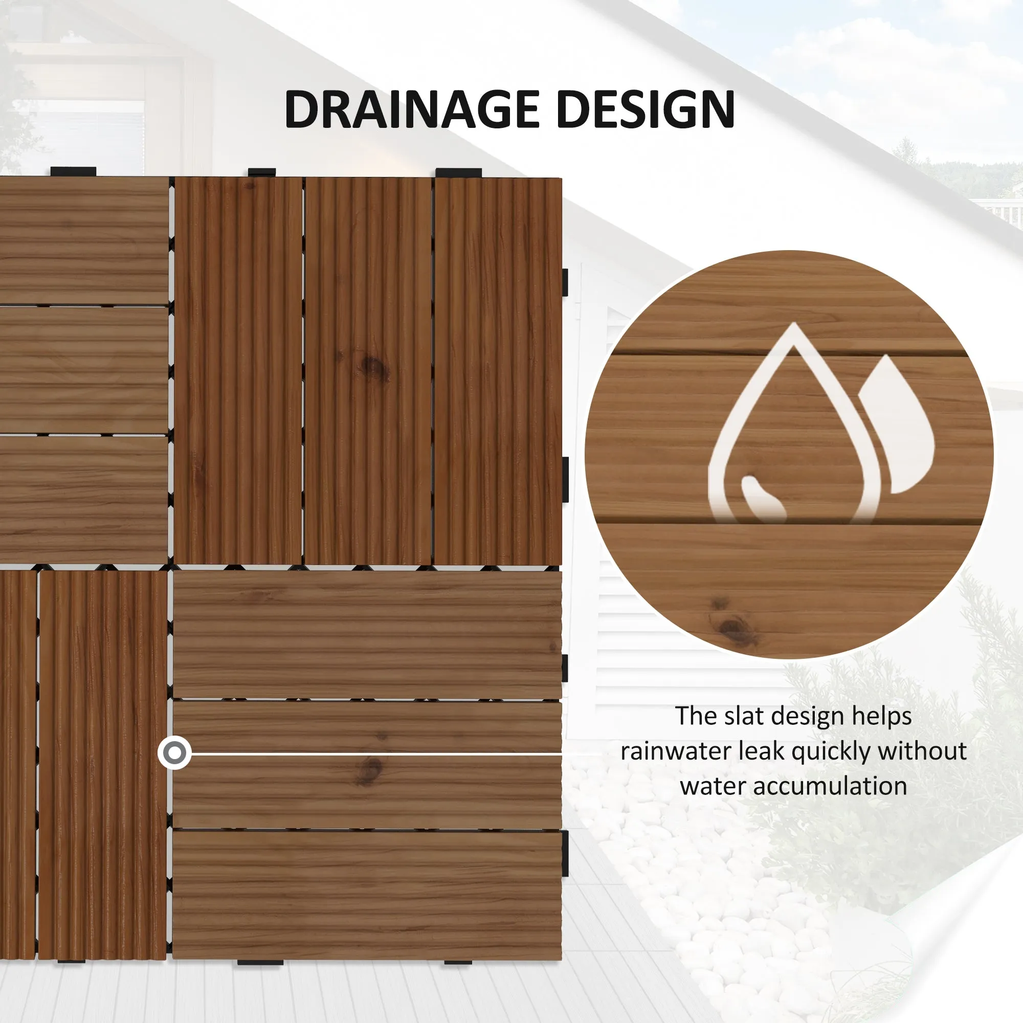 9 Pcs Garden Decking Tiles Wooden Outdoor Flooring Tiles for Patio, Balcony, Terrace, Hot Tub, Brown