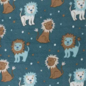 Anti-Pill Fleece Print - SLIPPY - Lions - Teal