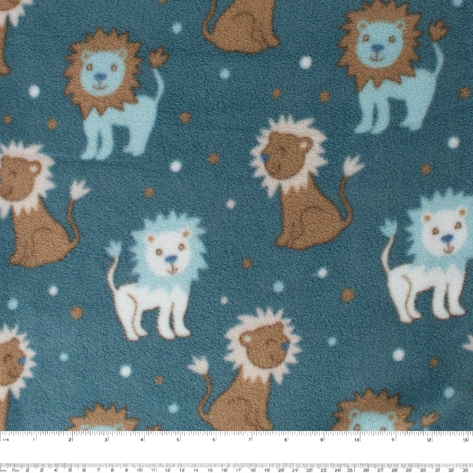 Anti-Pill Fleece Print - SLIPPY - Lions - Teal