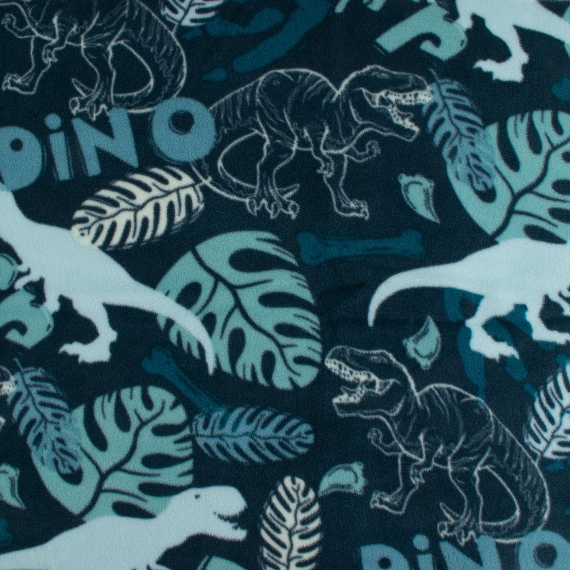 Anti-Pill Fleece Print - SLIPPY - Tropical dinosaur - Blue