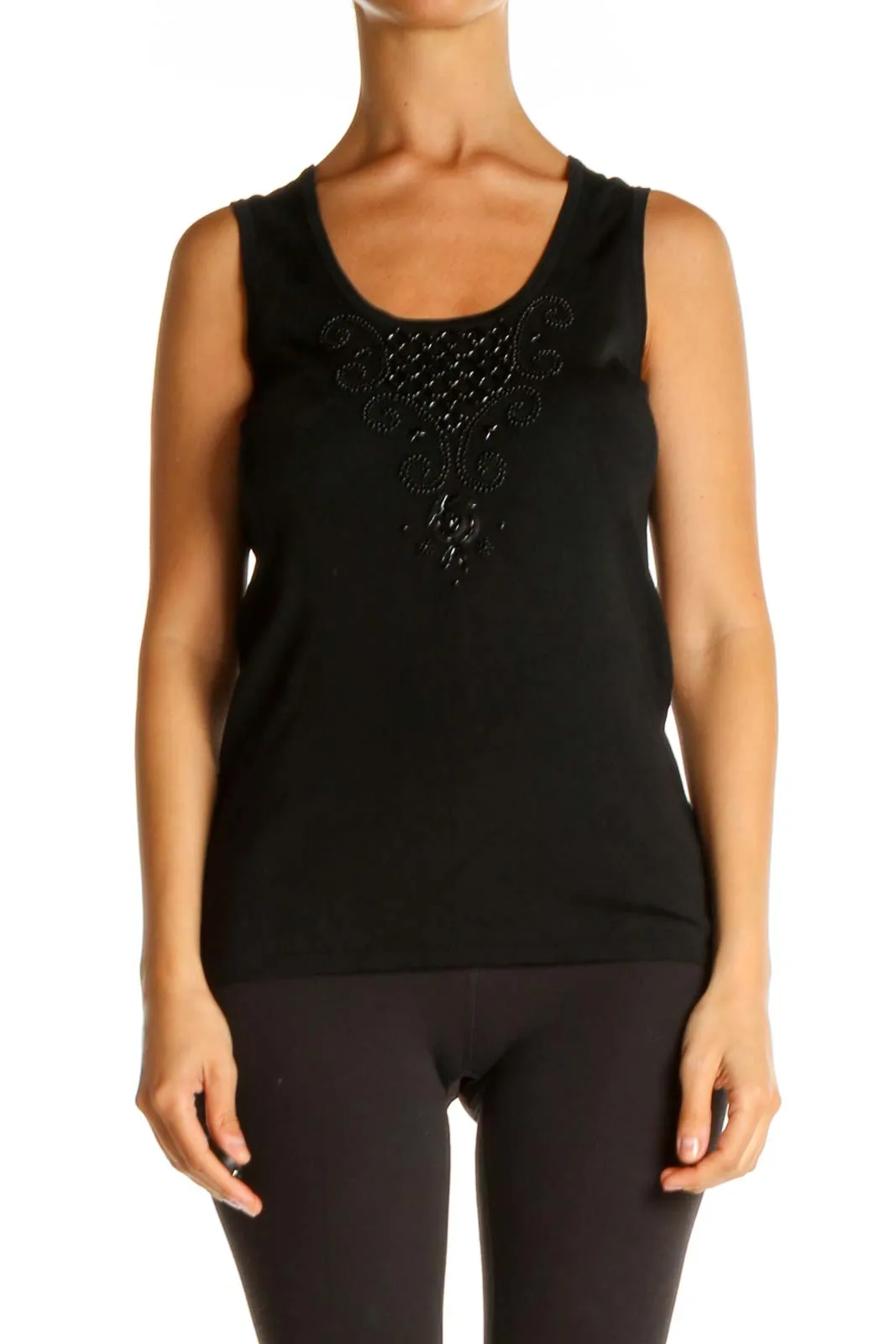 Black Sequin Casual Tank Top