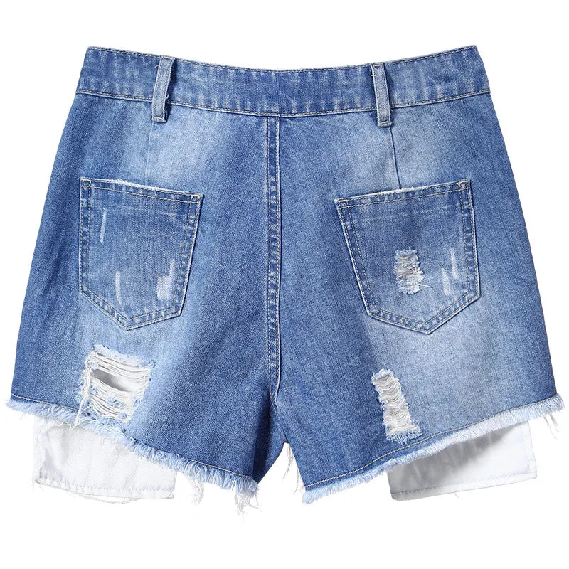 Blue Hip Hop Ripped Straight Denim Shorts