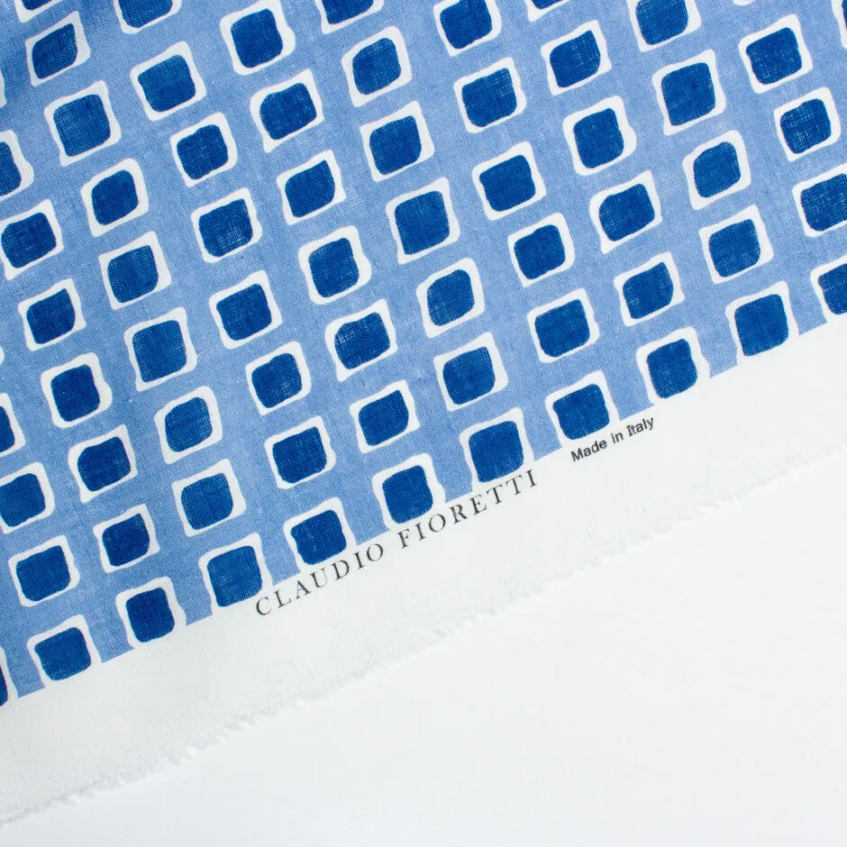 Blue Squares Printed Blue Pure Linen