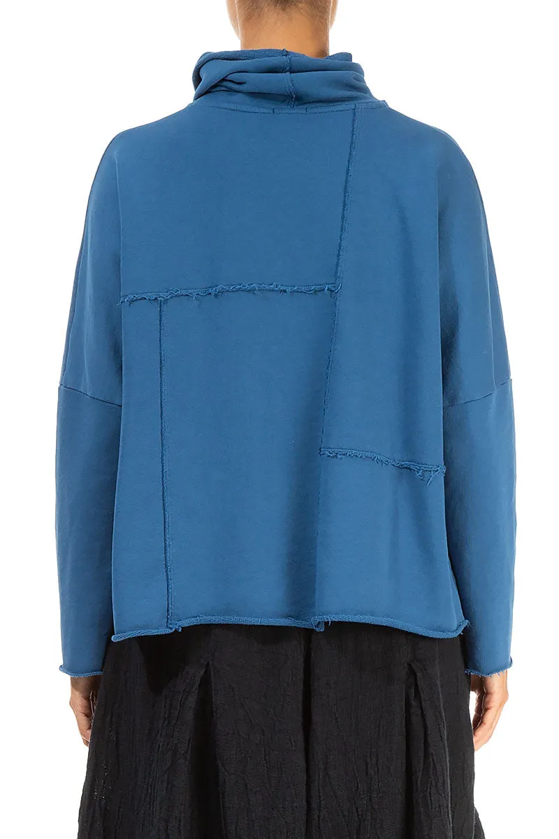 Boxy Cowl Neck Azure Cotton Jumper