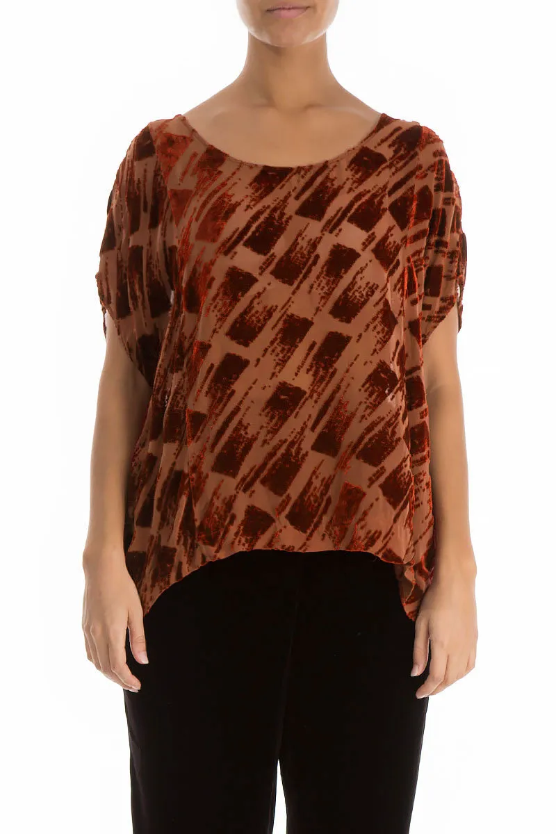 Boxy Devoré Brick Silk Velvet Blouse