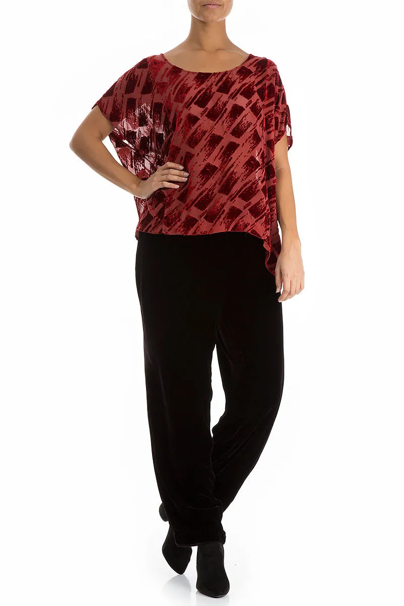 Boxy Devoré Rose Red Silk Velvet Blouse