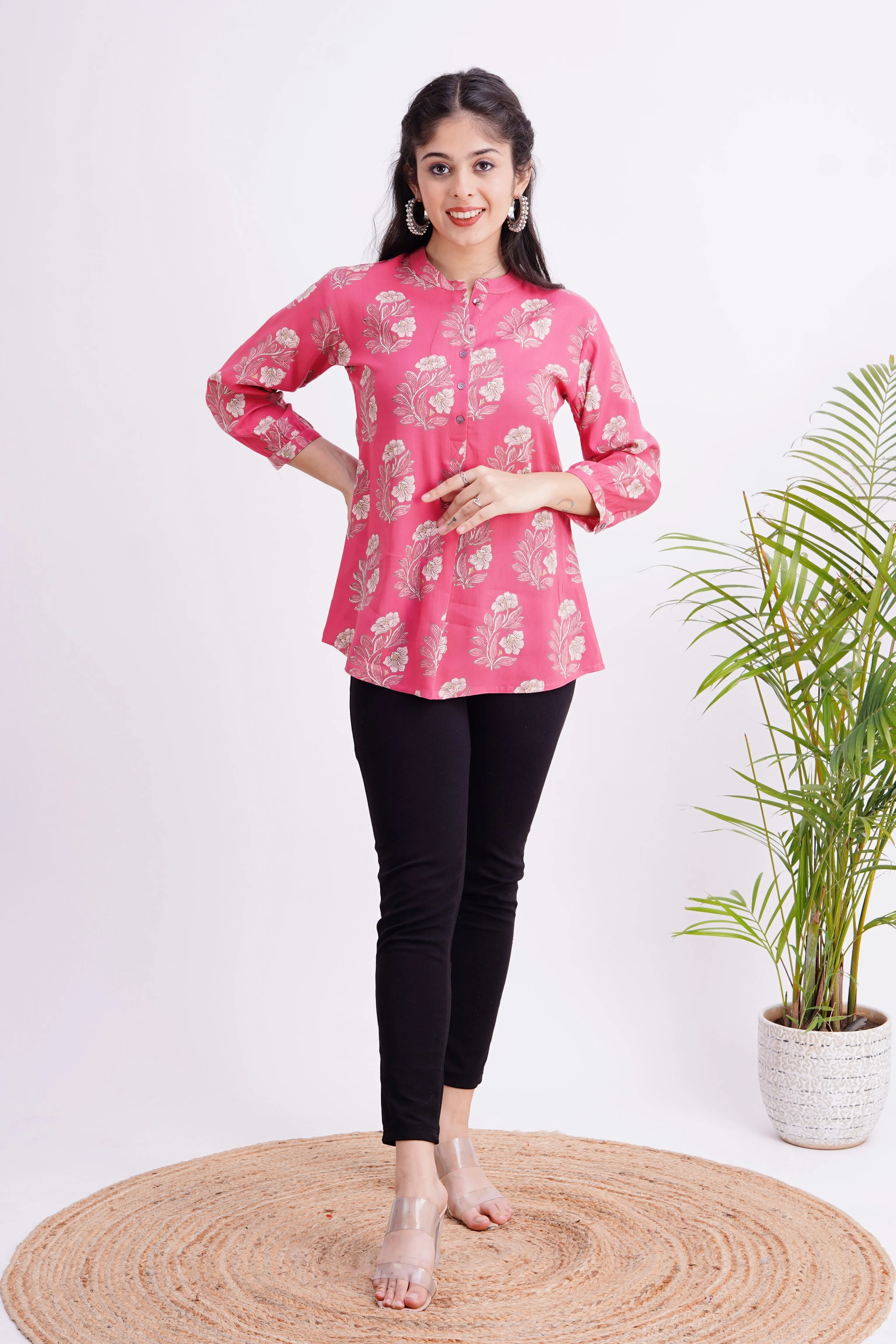 Breathable Rayon Casual Short Top Pink