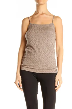 Brown Printed Casual Tank Top