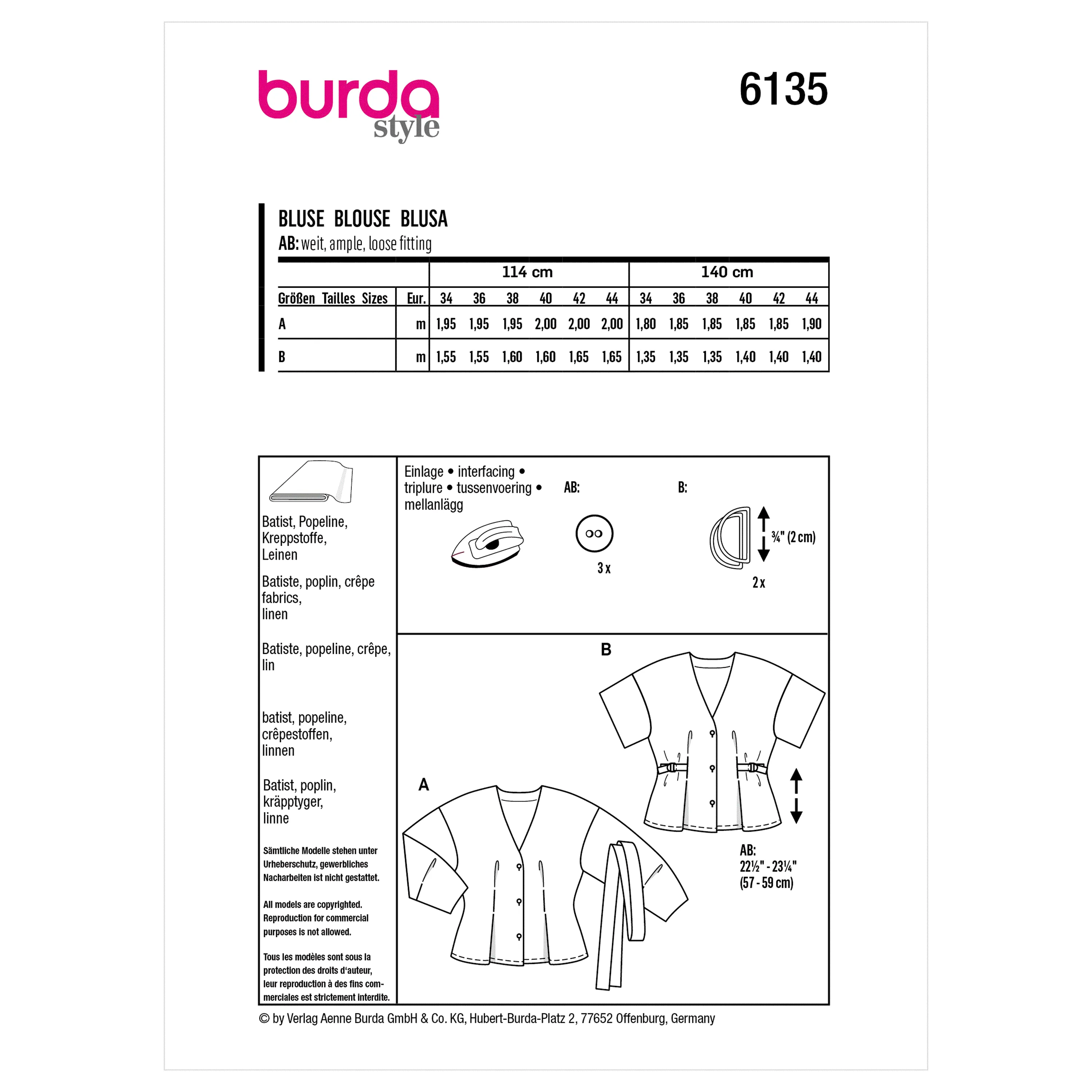 Burda Pattern 6135 Misses' Blouse