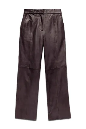 Burgundy Leather Straight Trousers