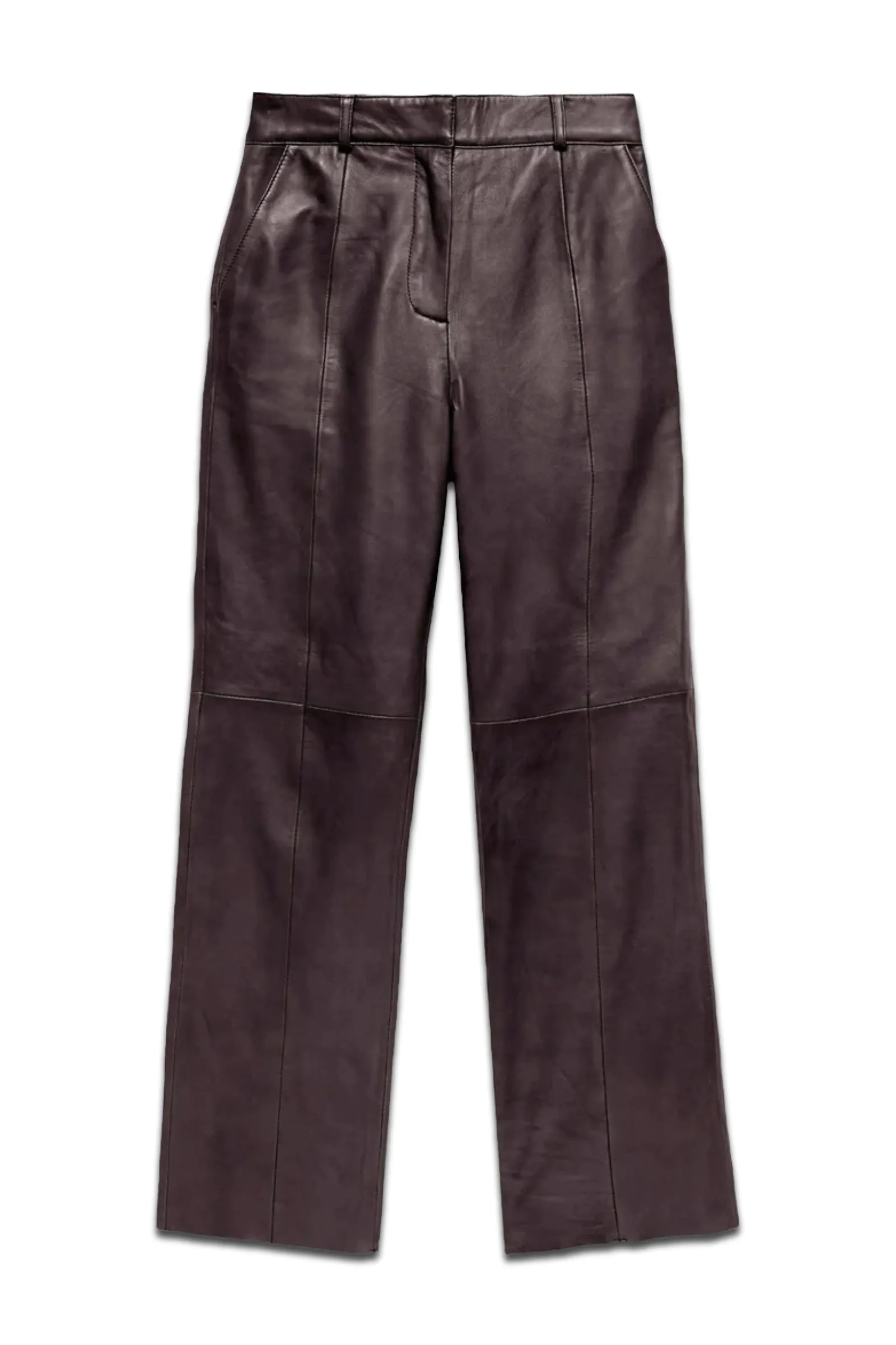 Burgundy Leather Straight Trousers