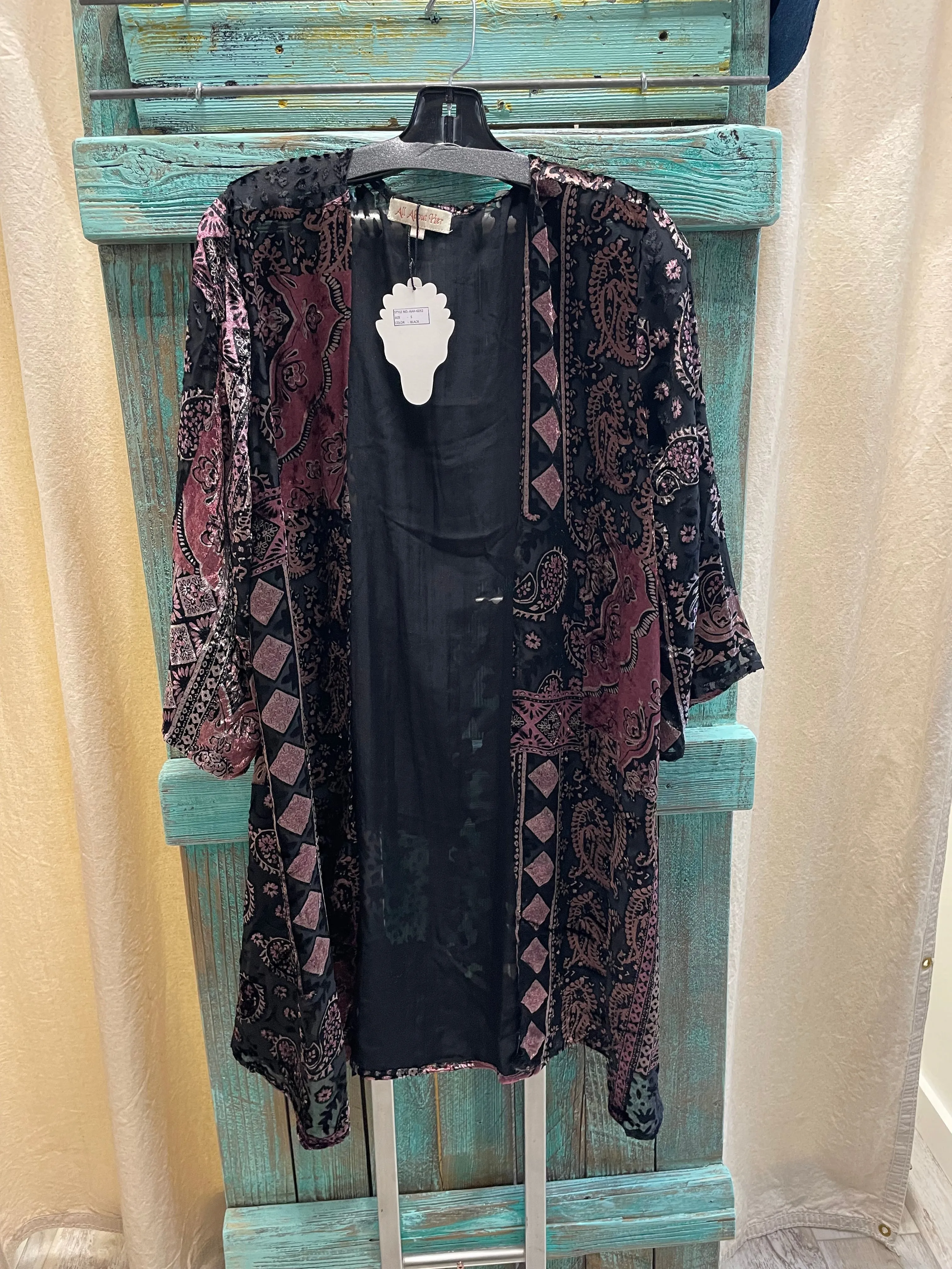 Burnout Velvet Kimono in Black by All About Her