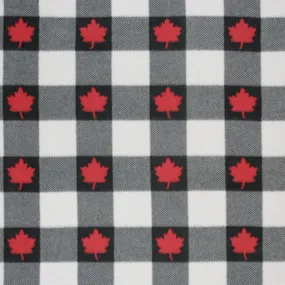 Canadiana Fleece Prints - Buffalo Plaid - Black on Cream with Red Maple Leaf