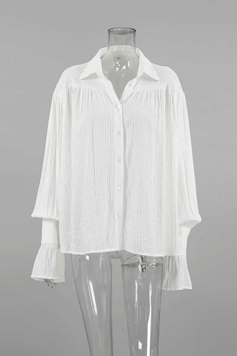 Casual Jacquard Buttons Texture Turndown Collar Blouses