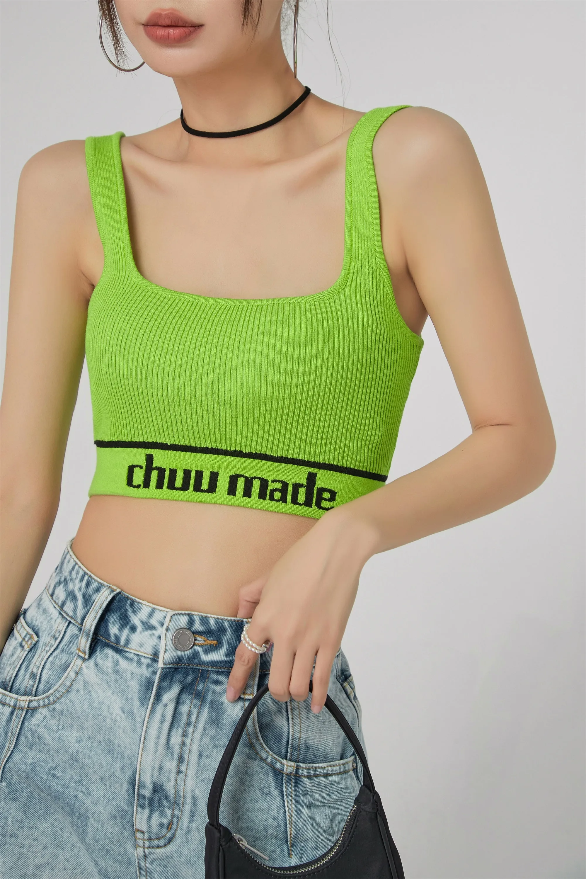 Chuu Made Ribbed Crop Sleeveless Top