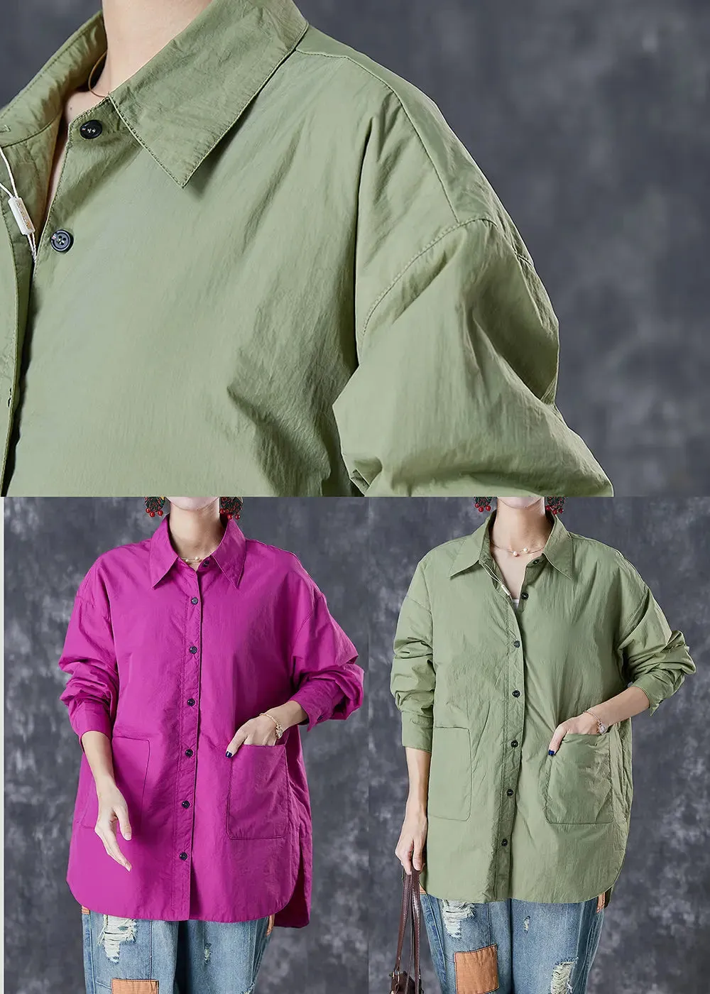 Classy Purple Oversized Pockets Cotton Blouses Fall ML2983