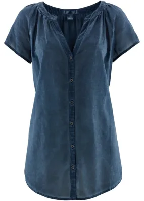 Cold-dyed organic cotton blouse with short sleeves Bpc Bonprix Collection blue