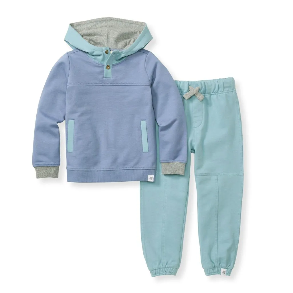 Color Blocked Hoodie & Pant Set - Dusty Indigo