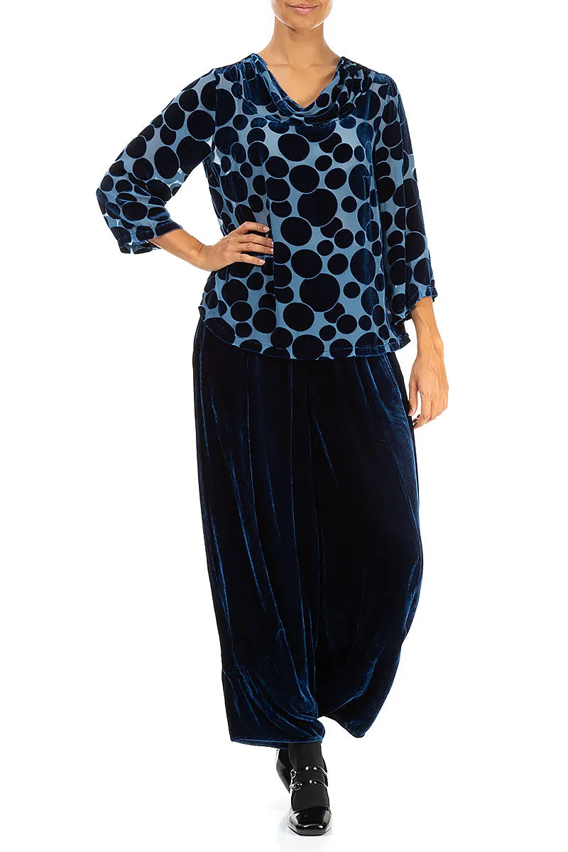 Cowl Neck Devoré Bubbles Azure Silk Velvet Blouse