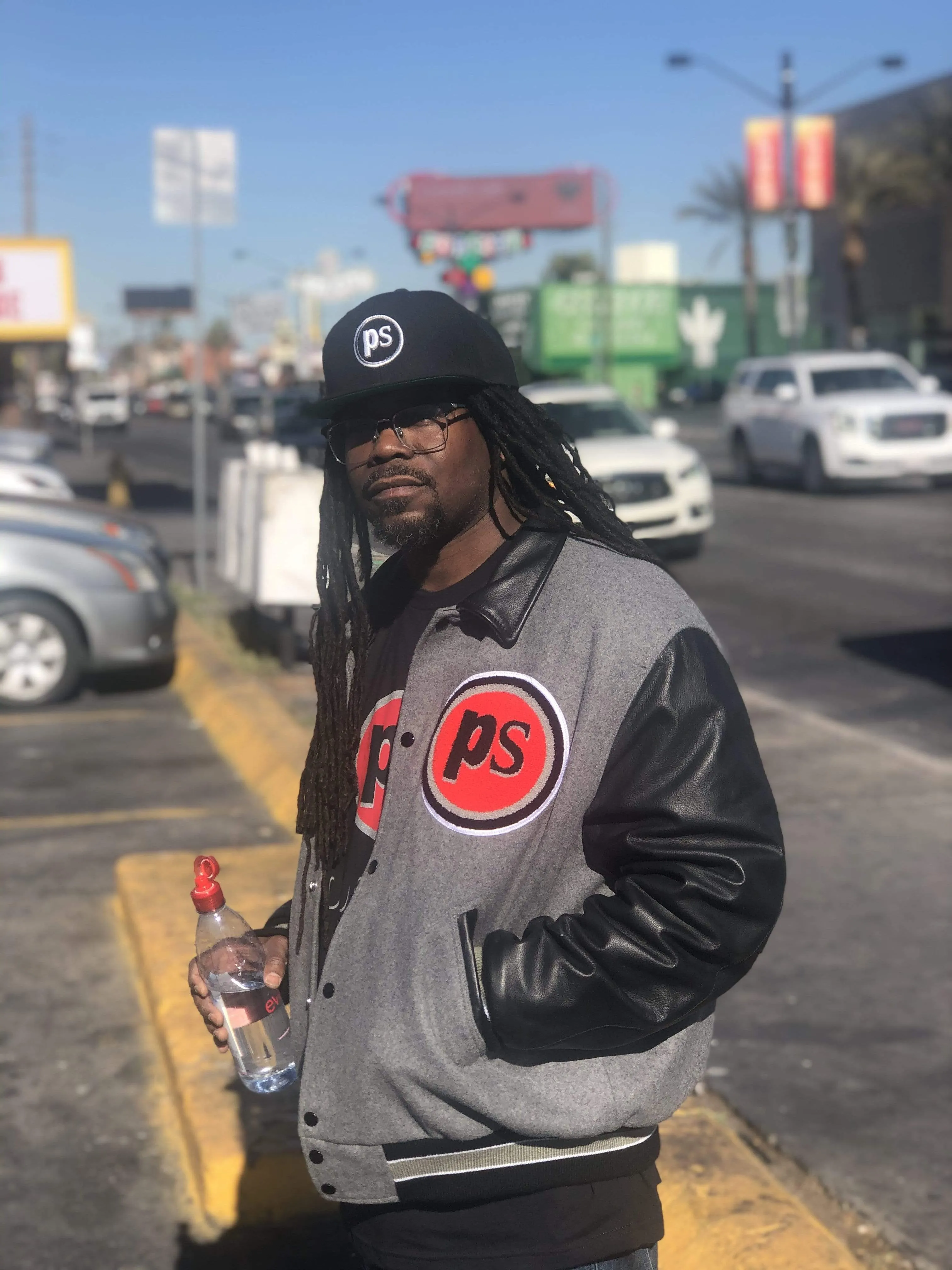 Custom Grey and Black Leather Varsity Letterman Jacket With “Pop Savvee Clothing” Chenille Embroidery