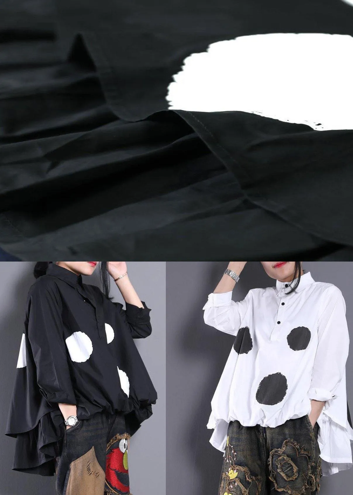 Diy White Dotted Blouses For Women Asymmetric Shirt