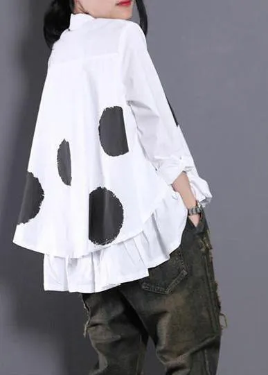 Diy White Dotted Blouses For Women Asymmetric Shirt