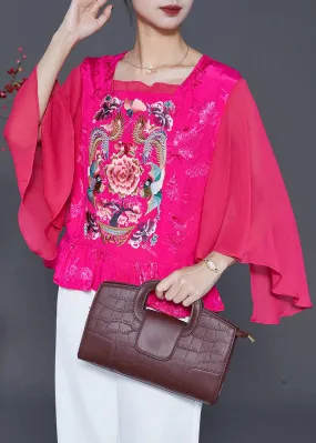 French Rose Embroideried Patchwork Silk Blouses Cloak Sleeves ML0399