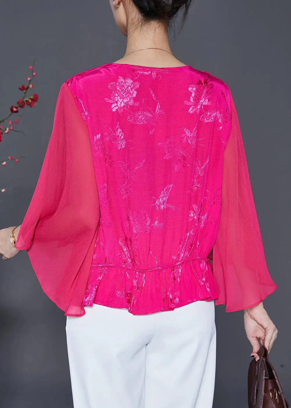 French Rose Embroideried Patchwork Silk Blouses Cloak Sleeves ML0399