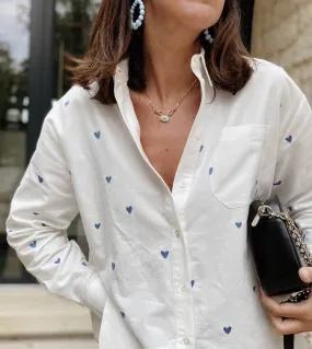 Girlary Heart Embroidered Shirts For Women Spring Turndown Collar Long Sleeve Loose Blouses Femme Casual Fashion Pocket Blouse 2024 New