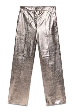 Gold Leather Straight Trousers