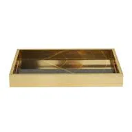 Gold Plastic Geometric Tray with Black Glass - Set of 2 16", 14"W