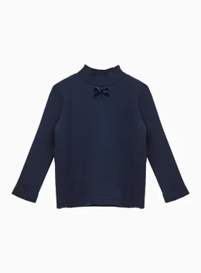 Grace Bow Jersey Top in Navy