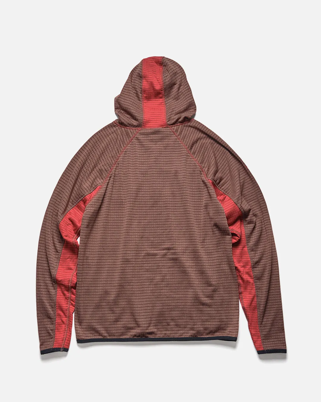 Grid Fleece Hooded Pullover - Dark Teddy / Crimson