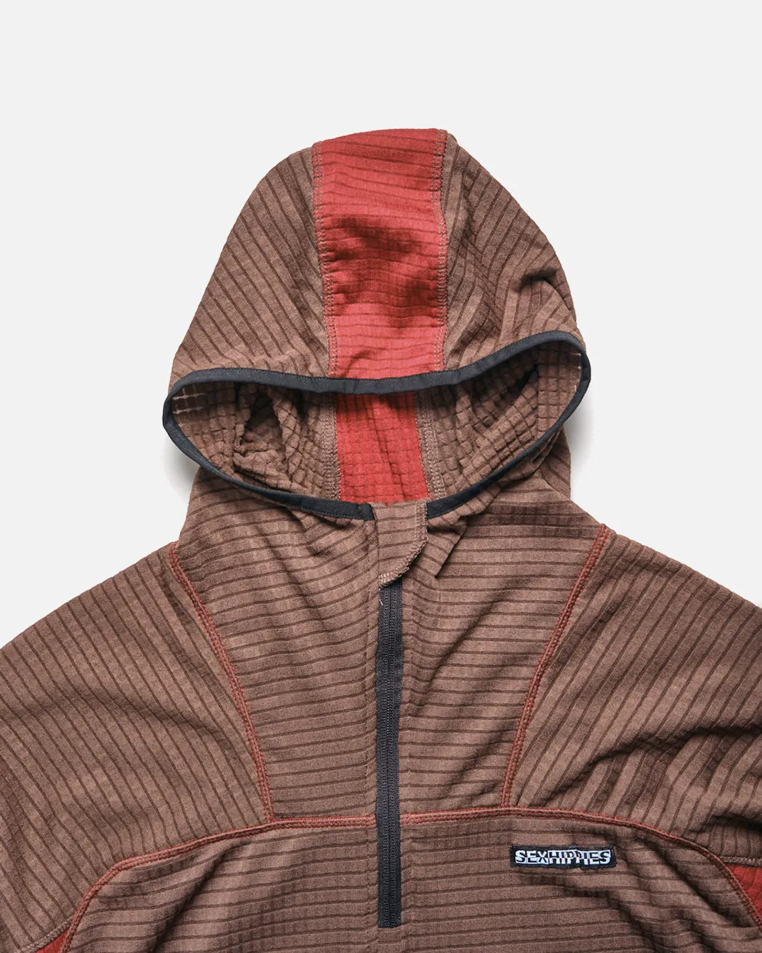 Grid Fleece Hooded Pullover - Dark Teddy / Crimson