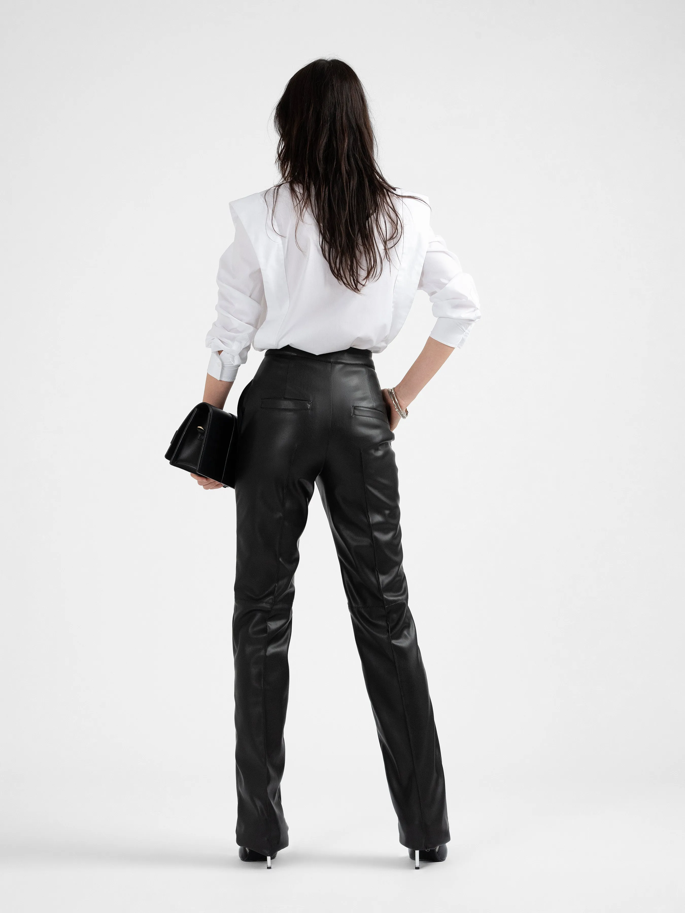 HANNAH vegan leather straight leg trousers