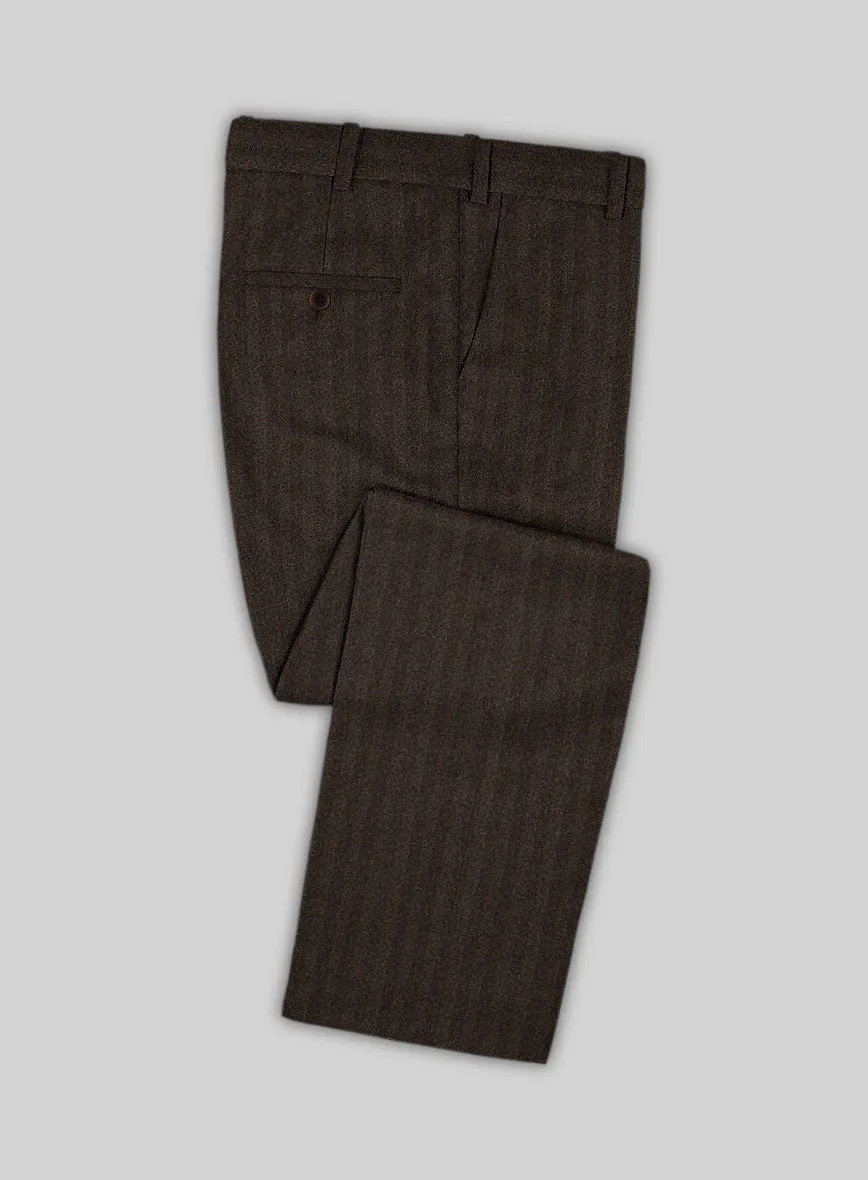 Italian Melange Brown Herrigbone Flannel Pants