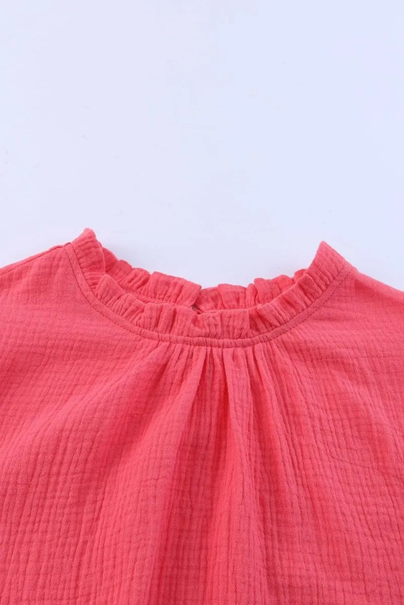 Jenna Crinkled Ruffle Casual Blouse