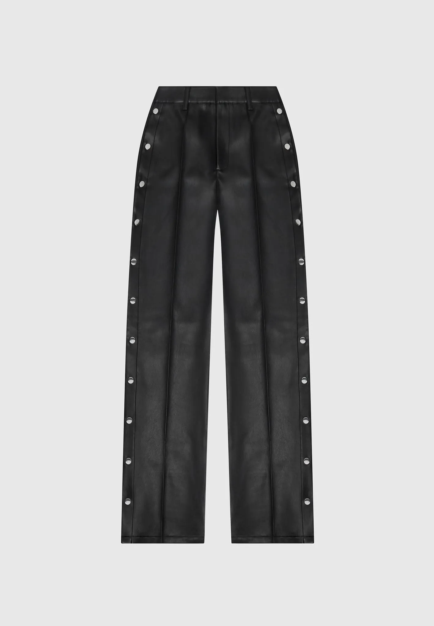 Leather Pintuck Popper Trousers - Black