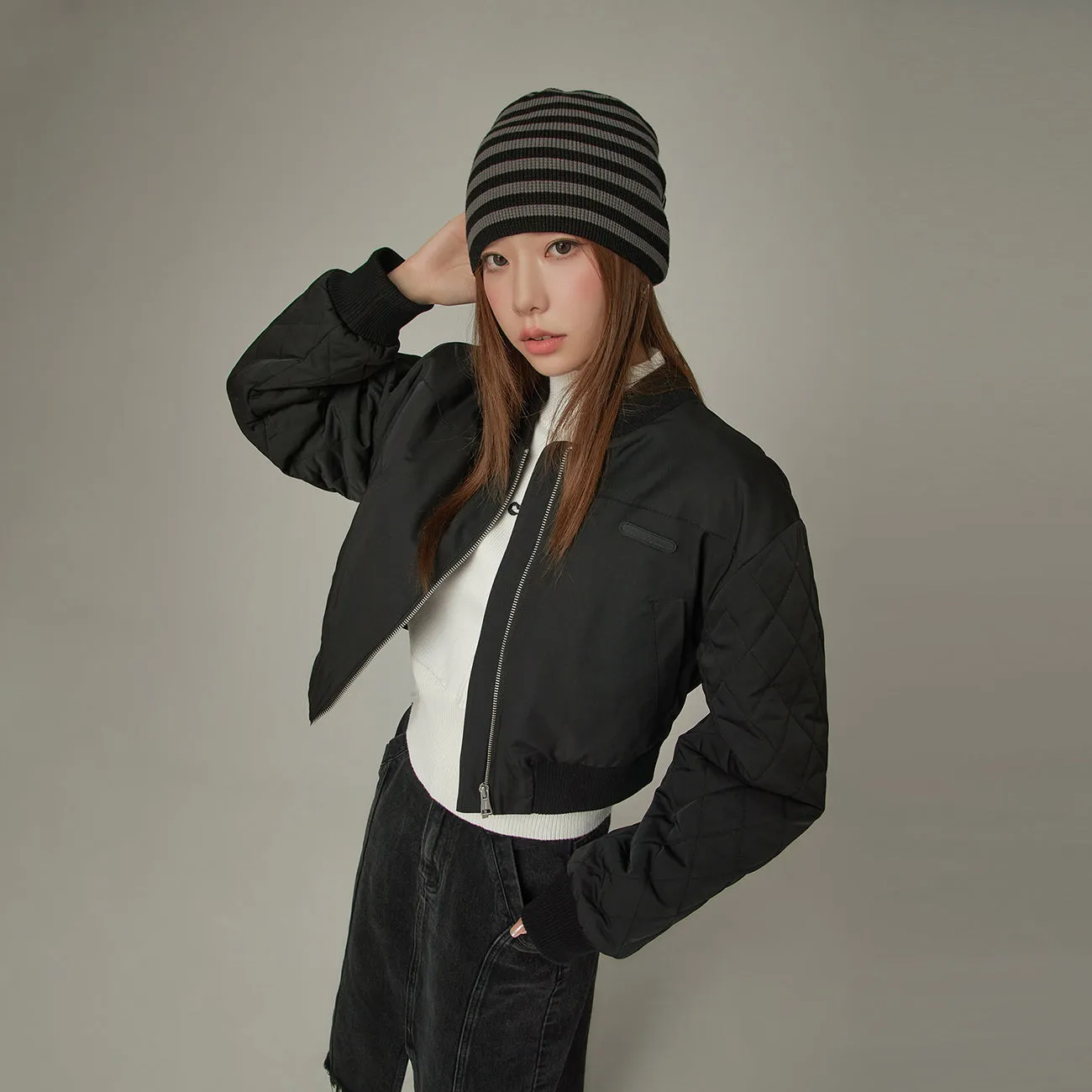 Loose Fit Varsity Qualited Sleeve Jacket