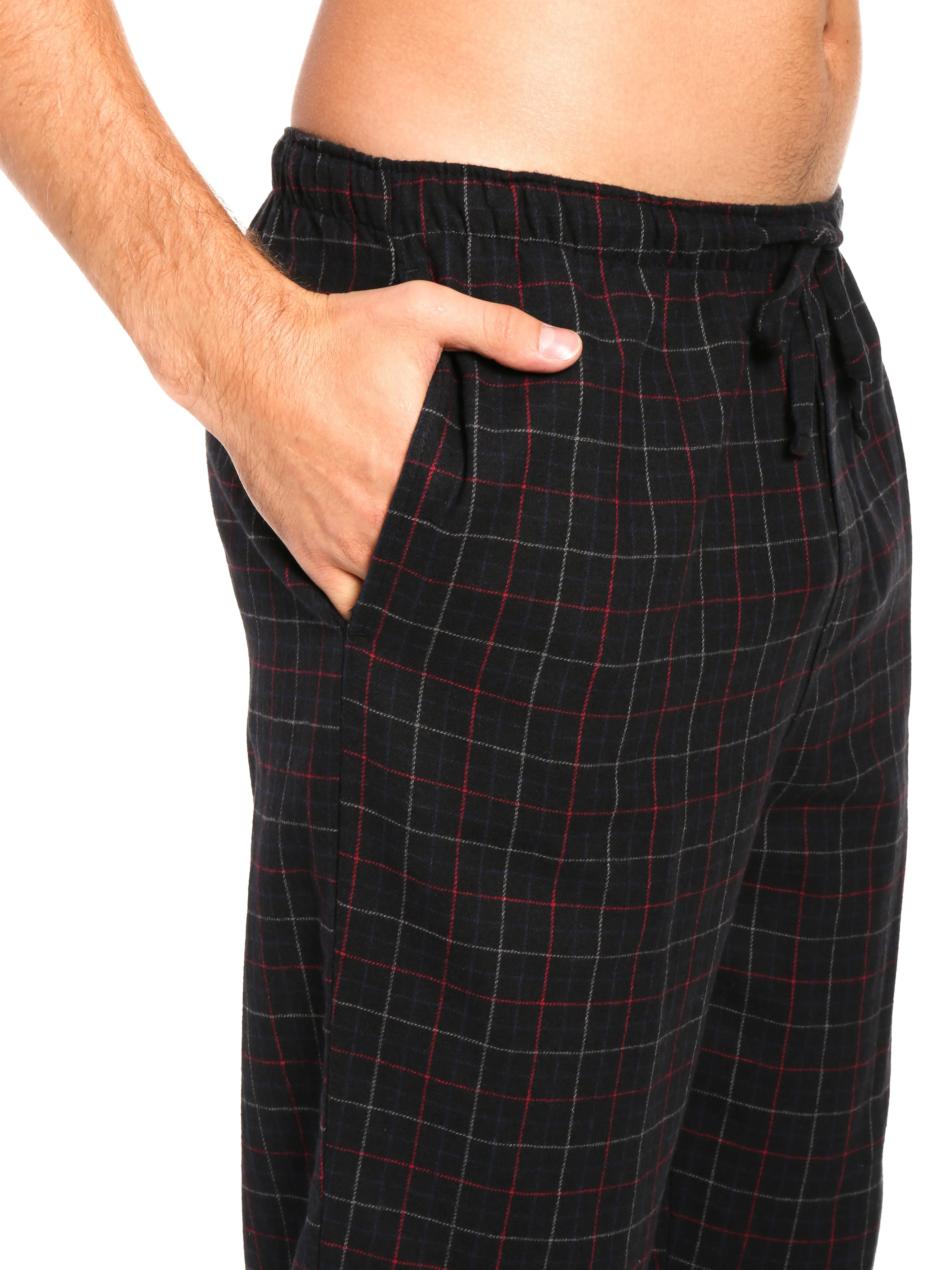 Men's 100% Cotton Flannel Lounge Pants - Plaid Black-Multi