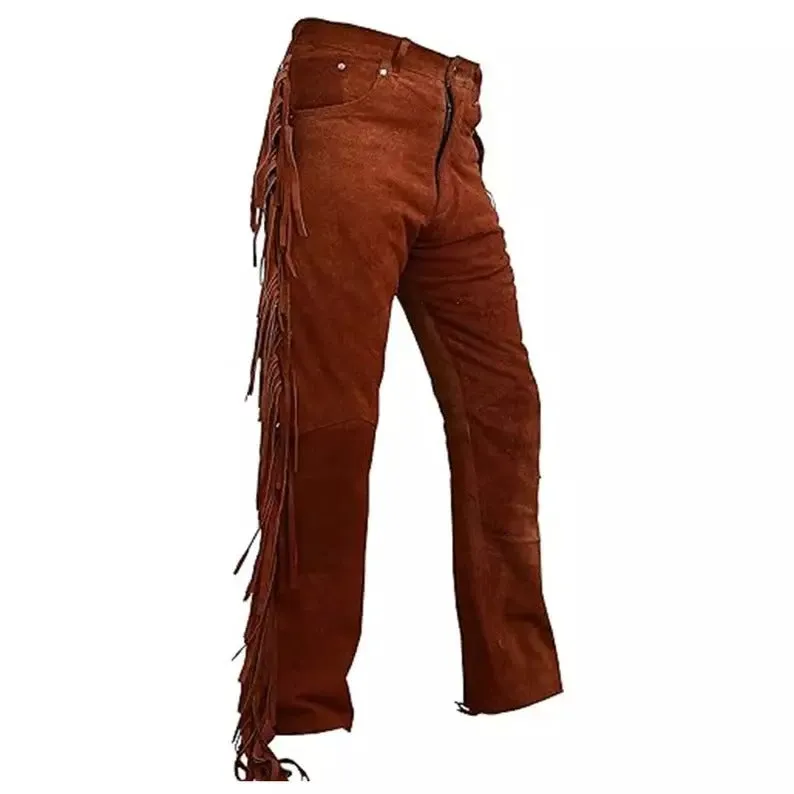 Men's Brown Suede Leather Casual Trousers