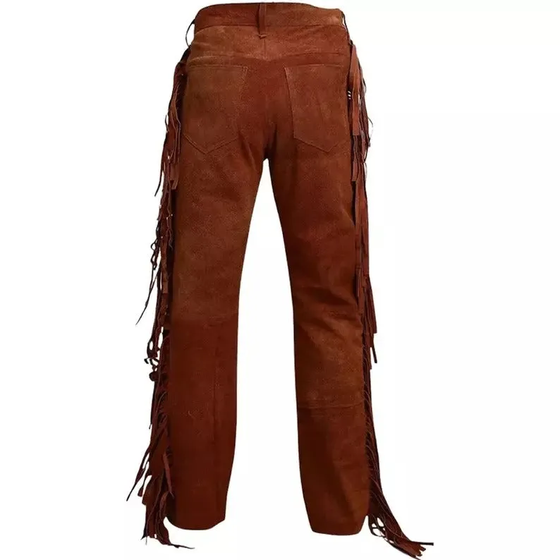 Men's Brown Suede Leather Casual Trousers