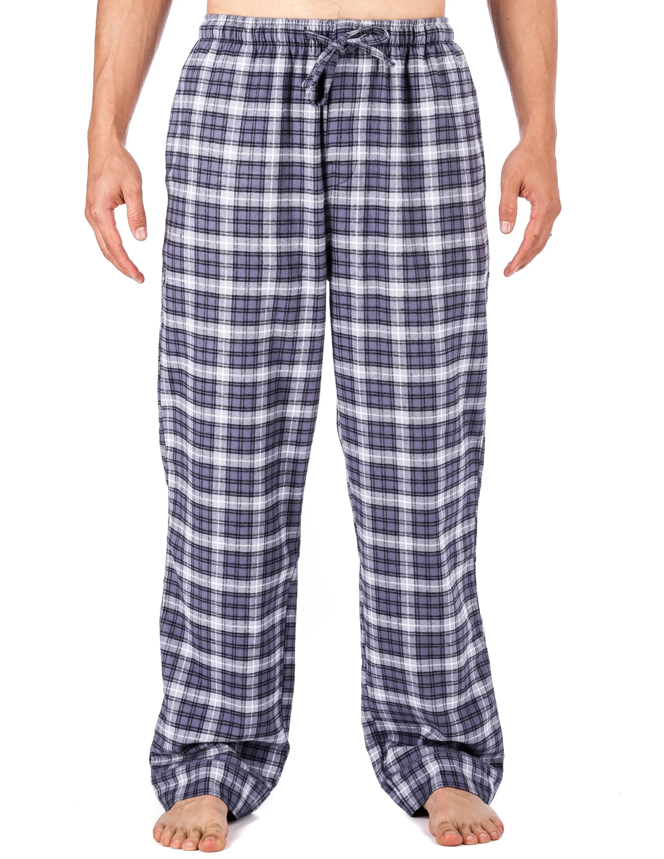 Mens Gingham 100% Cotton Flannel Lounge Pants - Blue/White