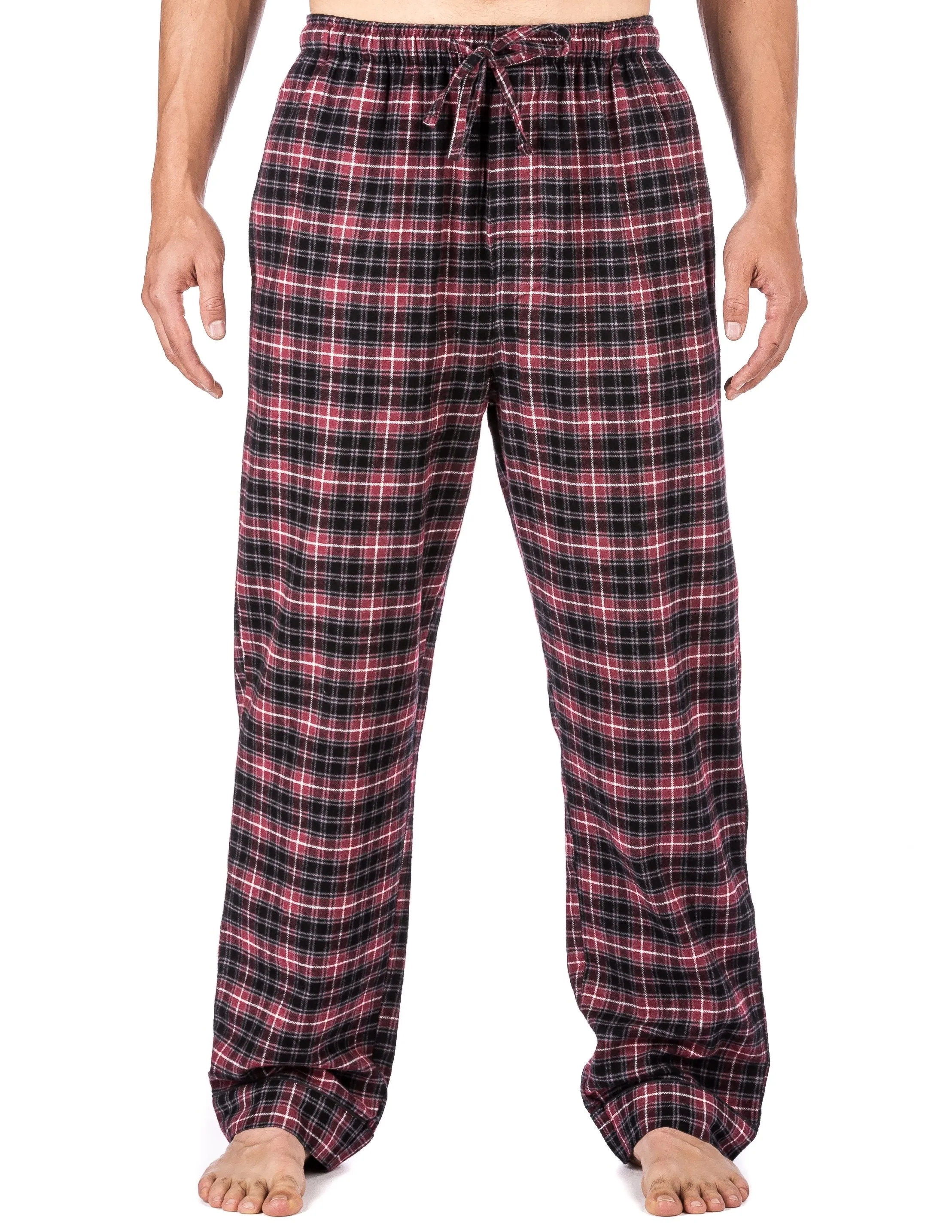 Mens Gingham 100% Cotton Flannel Lounge Pants - Burgundy/Grey