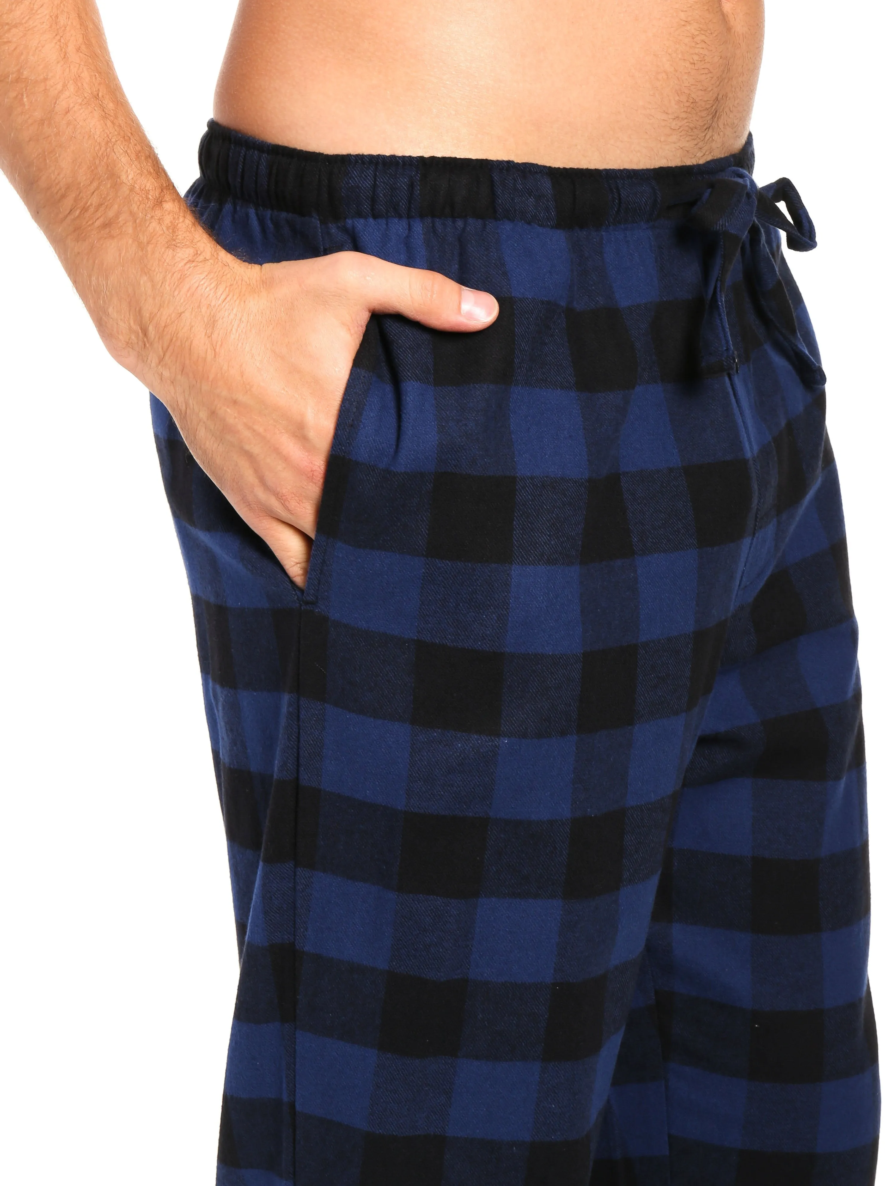 Mens Gingham 100% Cotton Flannel Lounge Pants - Gingham Checks - Black-Blue