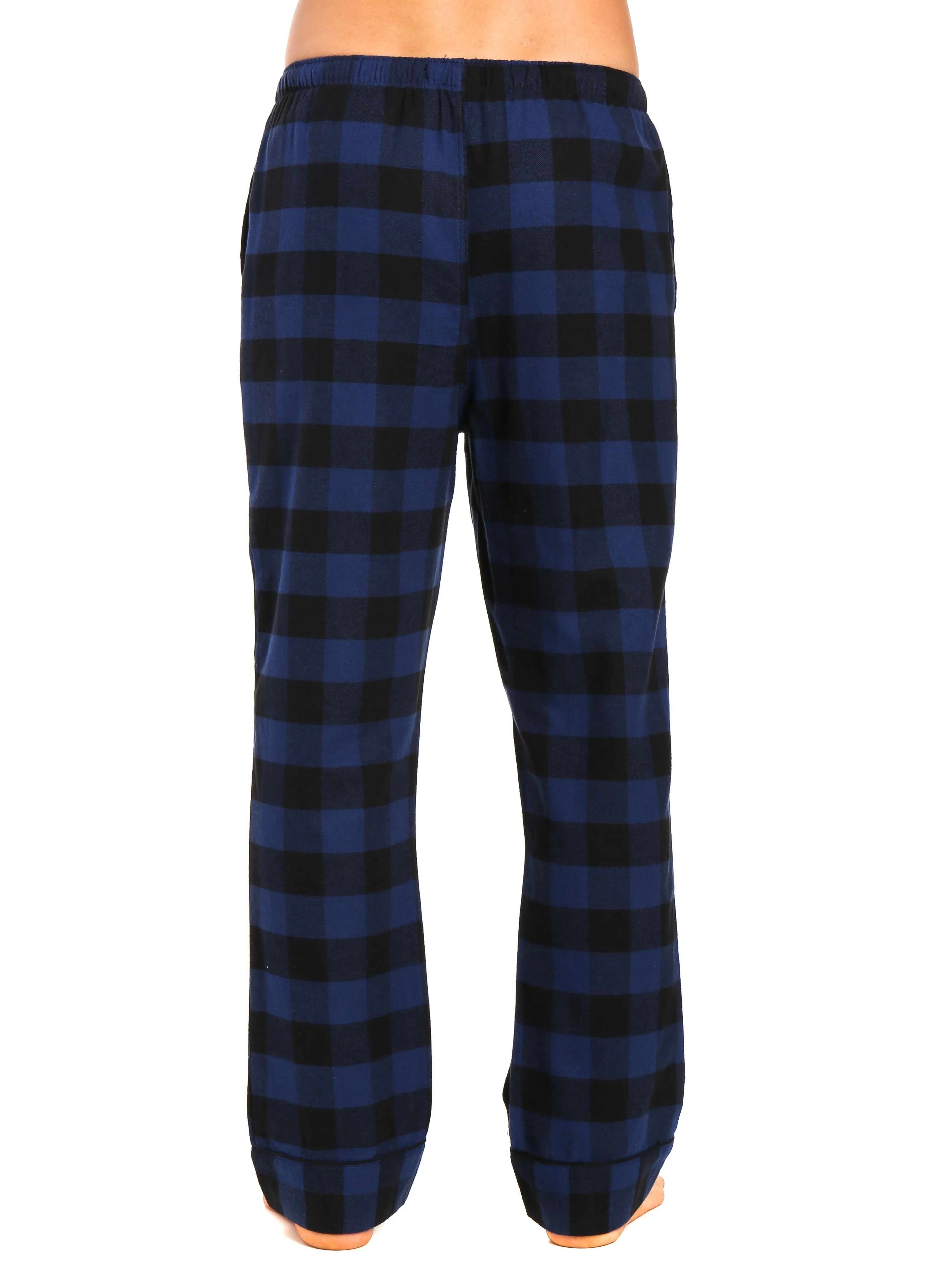 Mens Gingham 100% Cotton Flannel Lounge Pants - Gingham Checks - Black-Blue