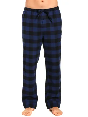 Mens Gingham 100% Cotton Flannel Lounge Pants - Gingham Checks - Black-Blue